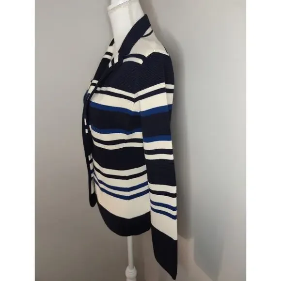 Ann Taylor M blue striped cozy preppy blazer jacket - Picture 2 of 7